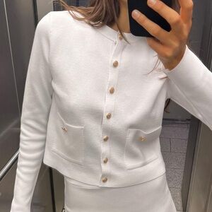Zara white cardigan golden buttons